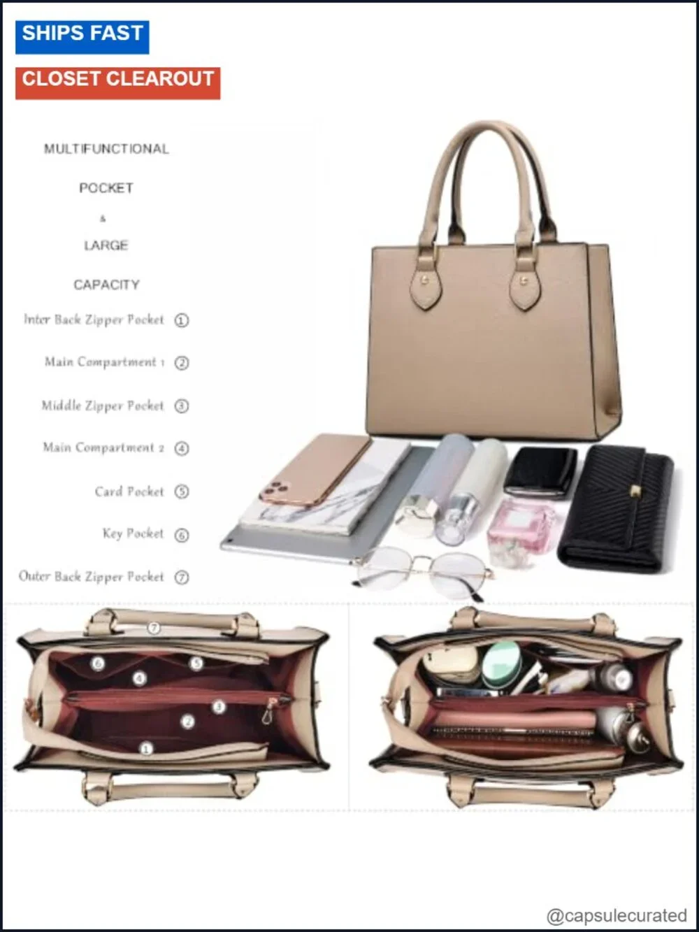 Women's Crossbody Satchel Tote Handbag Vegan Leather Multi-Pocket